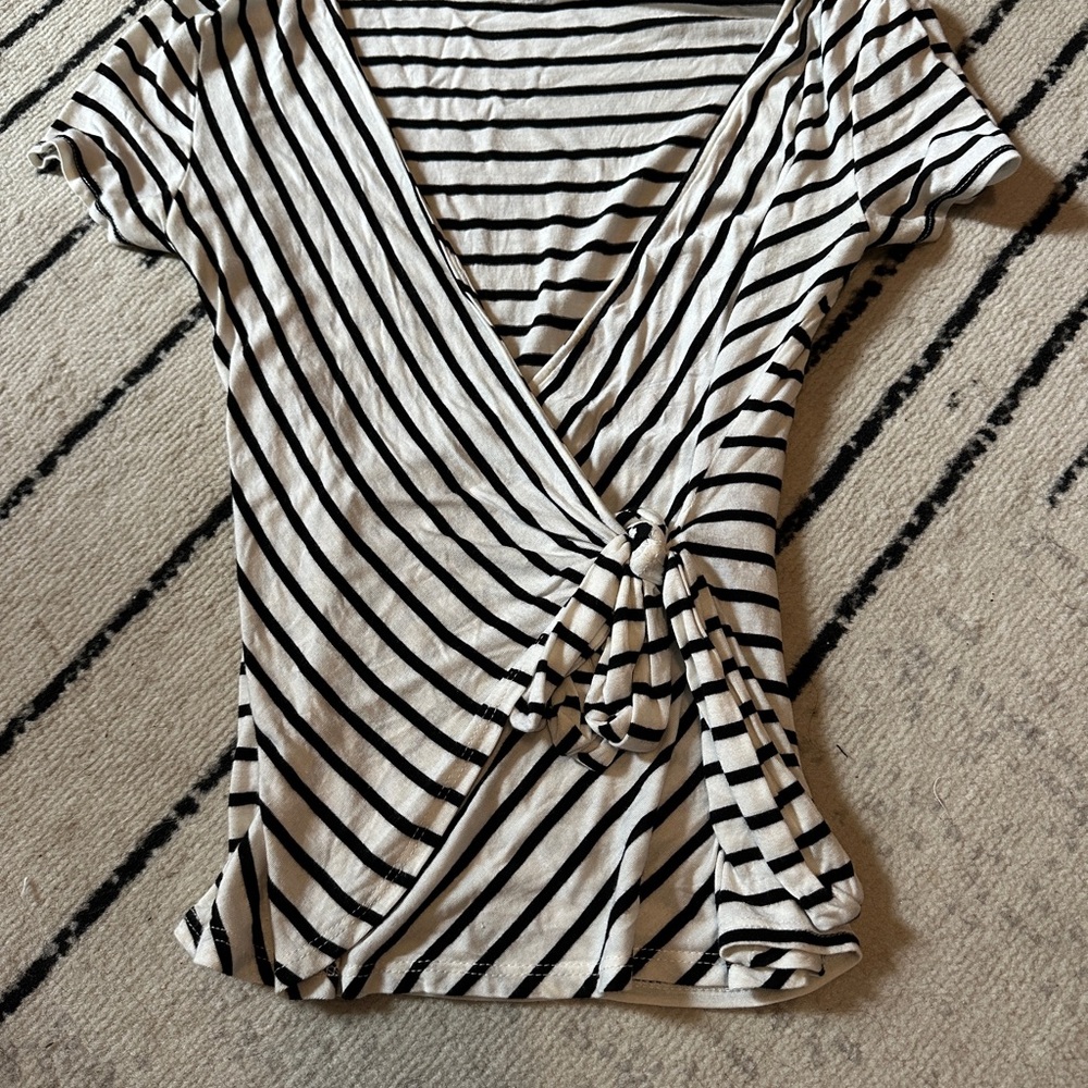 Striped Black and White Wrap Top